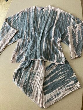 Tie-Dye Loungewear Set Wide Leg Pants and Kimono Women Size L/XL